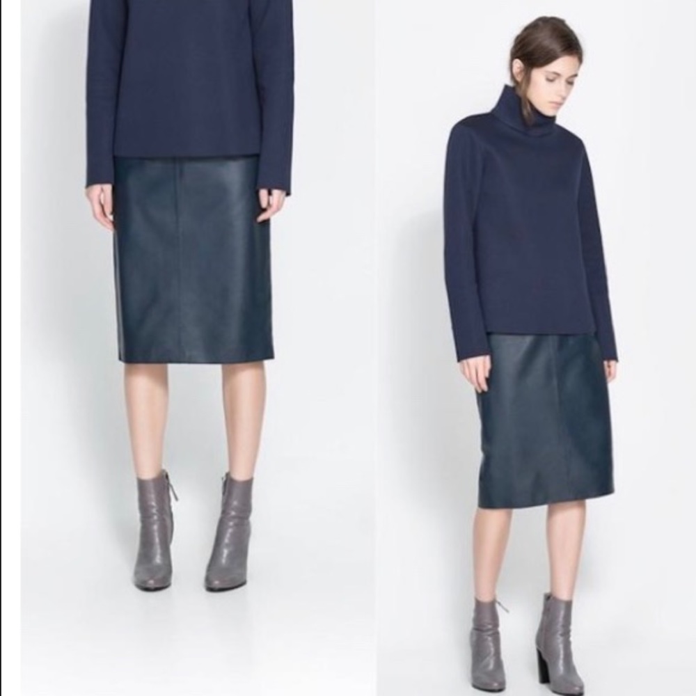 Blue Vegan Leather Skirt from Zara